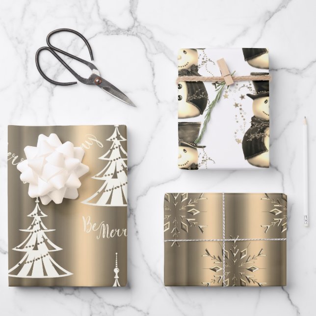 Pale Bronze and Gold Christmas Wrapping Paper Sheet (Front)