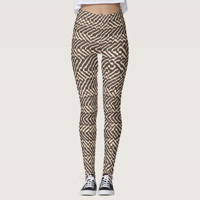 Pale brown fabric rugs Geometric Pattern Leggings (Front)