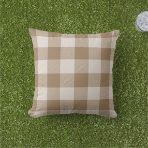 Pale Brown Gingham Check Buffalo Plaid Cushion