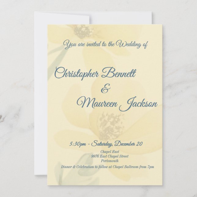 Pale Butter Yellow Floral Watercolor Wedding Invitation (Front)
