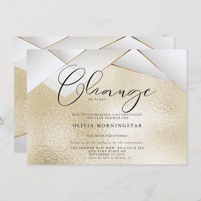 Pale Champagne Gold  Pearl Facets Postponed Shower Invitation (Front/Back)