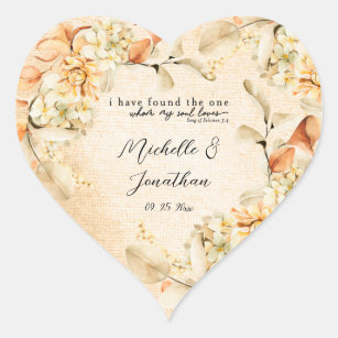 Pale Colored Autumn Floral lnspirational Wedding Heart Sticker