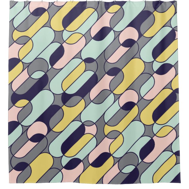 Pale Colours Geometric: Retro Pattern Shower Curtain (Front)