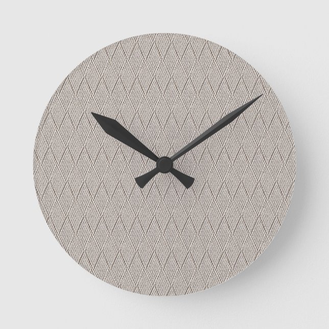 Pale Cream Faux Diamond Knit Pattern Small Round Clock (Front)