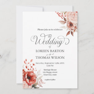 Pale Crimson and Dusty Pink Blooms Invitation