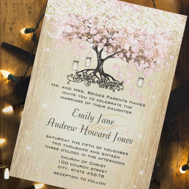 Pale Dogwood Heart Leaf Tree Gold Wedding Invites (Creator Uploaded)