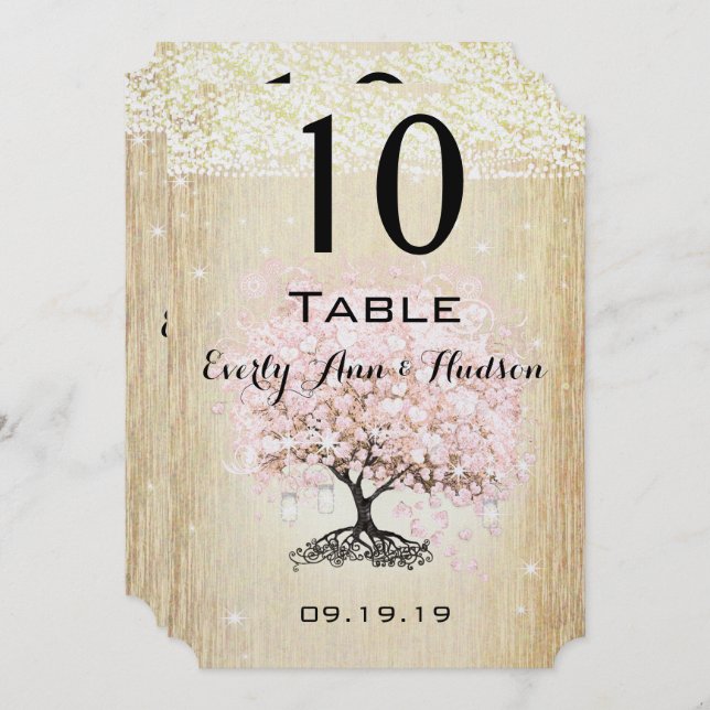Pale Dogwood Heart Leaf Tree Table Number (Front/Back)