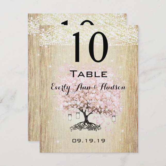 Pale Dogwood Heart Leaf Tree Table Number (Front/Back)