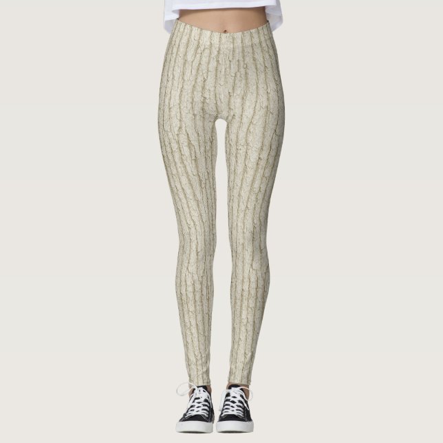 Pale Driftwood Bark – Seamless Coastal Texture Leggings (Front)