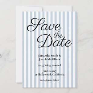 Pale Dusty Blue and White Stripe Save The Date