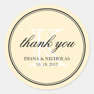 Pale ecru personalised thank you wedding favour classic round sticker