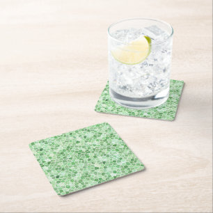 Pale Emerald and Pistachio Cobbled Patchwork Square Paper Coaster
