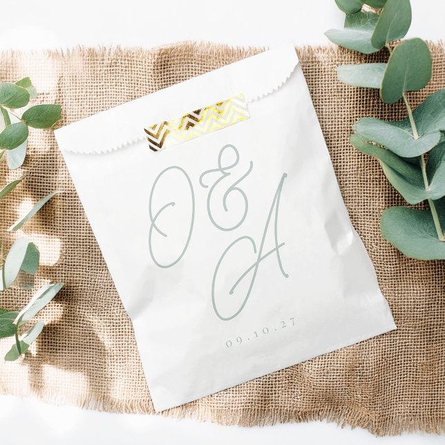 Pale Eucalyptus Oversized Script Monogram Wedding Favour Bags (Creator Uploaded)