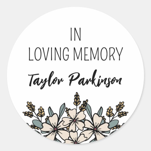 Pale Floral In Loving Memory Add Name Classic Round Sticker (Front)