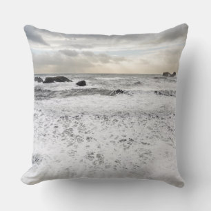 Pale foamy ocean seascape, Iceland Cushion