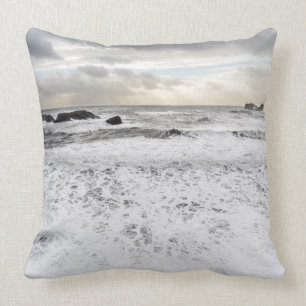 Pale foamy ocean seascape, Iceland Cushion