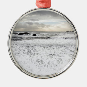 Pale foamy ocean seascape, Iceland Metal Tree Decoration