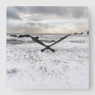 Pale foamy ocean seascape, Iceland Square Wall Clock