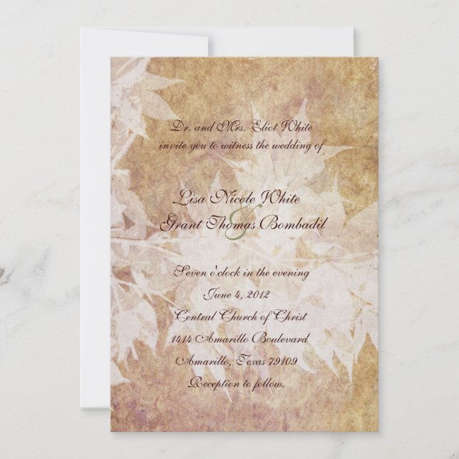 Pale Ghost Leaves Wedding Invitations (Front)