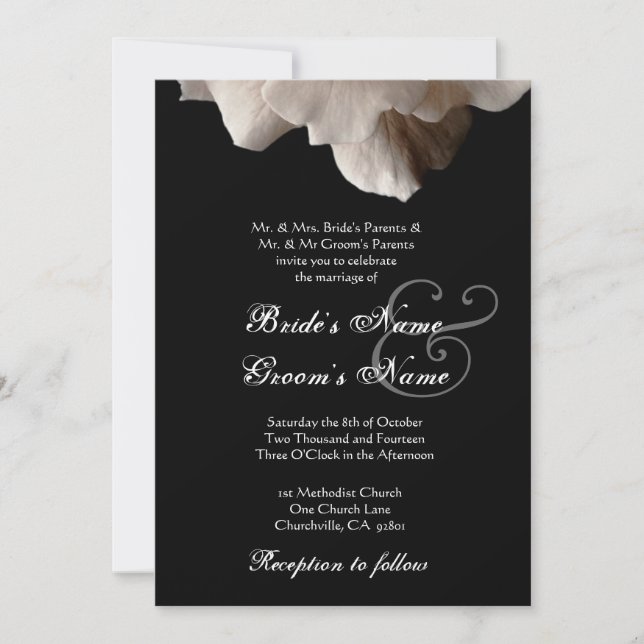 PALE GOLD and Black Rose Wedding Invitation (Front)