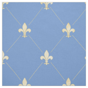 Pale Gold Fleur-de-Lis (large scale) Blue Fabric