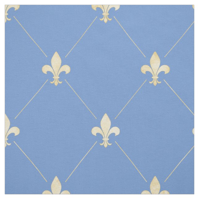 Pale Gold Fleur-de-Lis (large scale) Blue Fabric (Swatch)