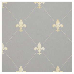Pale Gold Fleur-de-Lis (large scale) Grey Fabric