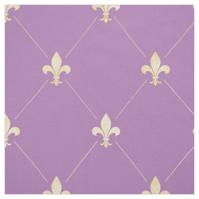 Pale Gold Fleur-de-Lis (large scale) Lilac Fabric (Swatch)