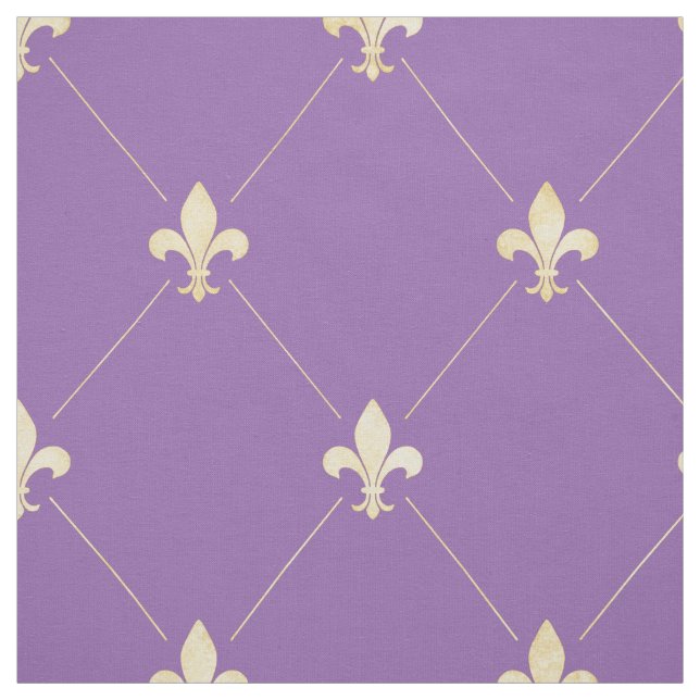 Pale Gold Fleur-de-Lis (large scale) Purple Fabric (Swatch)