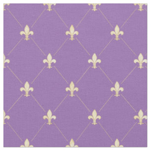 Pale Gold Fleur-de-Lis (small scale) Purple Fabric