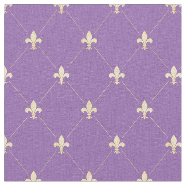 Pale Gold Fleur-de-Lis (small scale) Purple Fabric (Close Up)