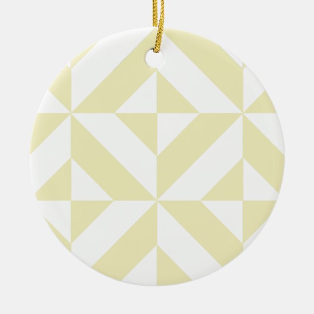 Pale Gold Geometric Deco Cube Pattern Ceramic Tree Decoration (Front)
