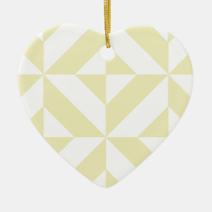 Pale Gold Geometric Deco Cube Pattern Ceramic Tree Decoration