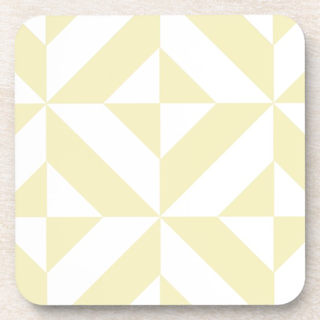 Pale Gold Geometric Deco Cube Pattern Coaster (Front)