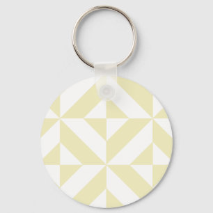 Pale Gold Geometric Deco Cube Pattern Key Ring