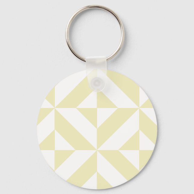Pale Gold Geometric Deco Cube Pattern Key Ring (Front)