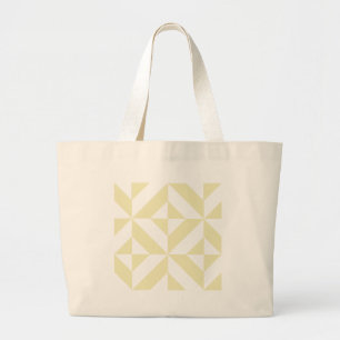Pale Gold Geometric Deco Cube Pattern Large Tote Bag