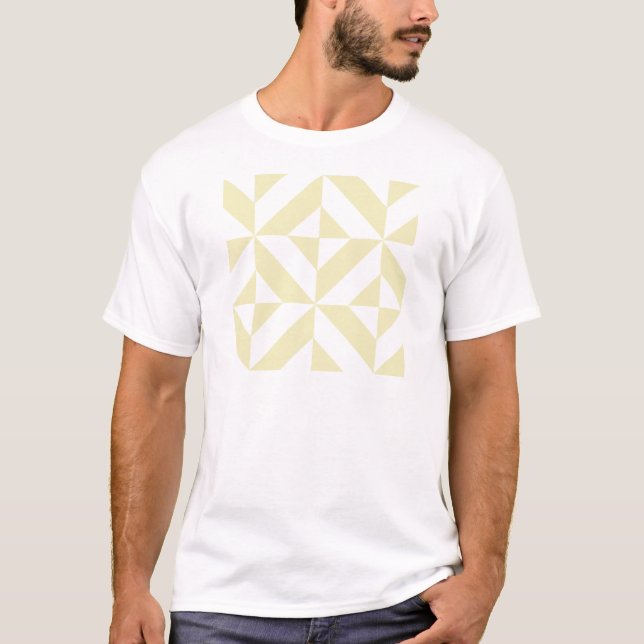 Pale Gold Geometric Deco Cube Pattern T-Shirt (Front)