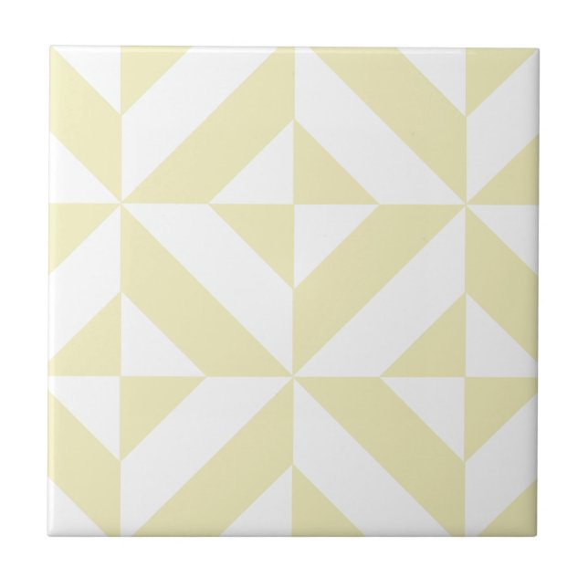Pale Gold Geometric Deco Cube Pattern Tile (Front)