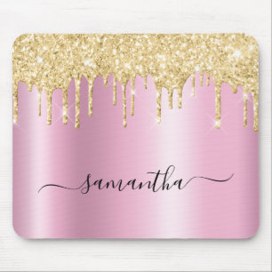 Pale Gold Glitter Drips Pink Shimmer Mouse Pad