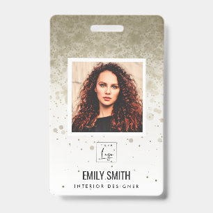 PALE GOLD GLITTER EMPLOYEE PHOTO BAR CODE NAME ID BADGE