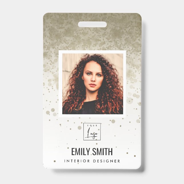 PALE GOLD GLITTER EMPLOYEE PHOTO BAR CODE NAME ID BADGE (Front)