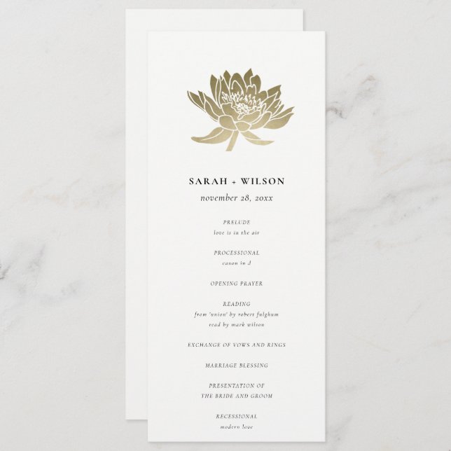 Pale Gold White Lotus Floral Wedding Program Invitation (Front/Back)