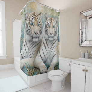 Pale Golden Tigers in a Blue Green Jungle Shower Curtain