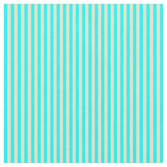 Pale Goldenrod & Cyan Coloured Lined Pattern Fabric (Close Up)