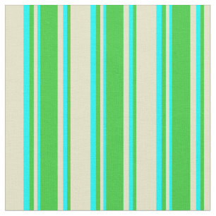 Pale Goldenrod, Lime Green & Cyan Coloured Lines Fabric