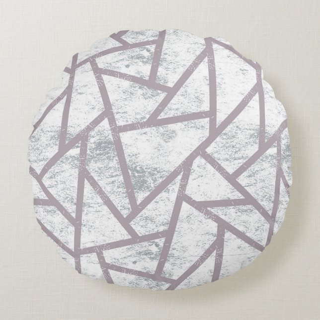 Pale gray mosaic pattern round cushion (Front)