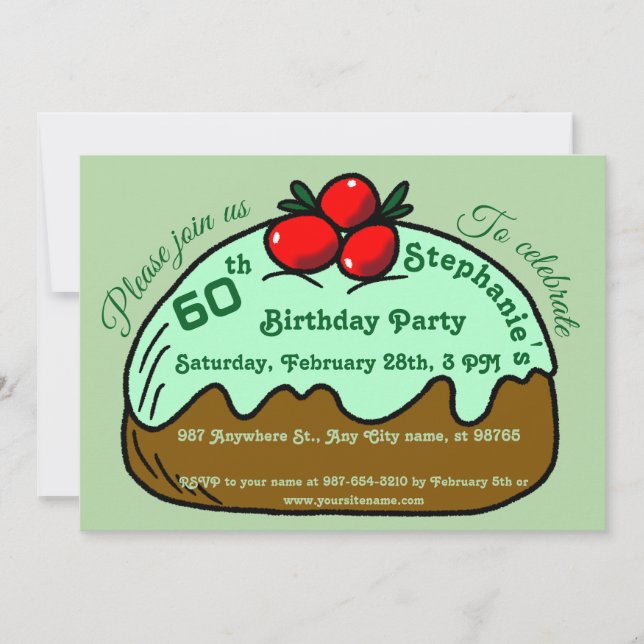 Pale Green 60th Birthday Party Choco Doughnut Dess Invitation (Front)