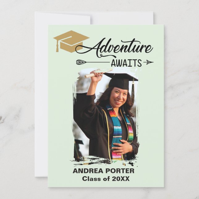 Pale Green Adventure Awaits Graduation Invitation (Front)