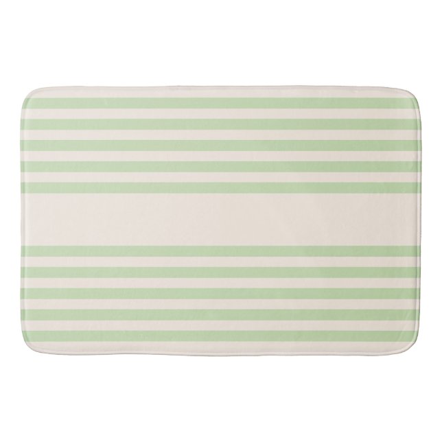 Pale green and beige five stripes pattern bath mat (Front)